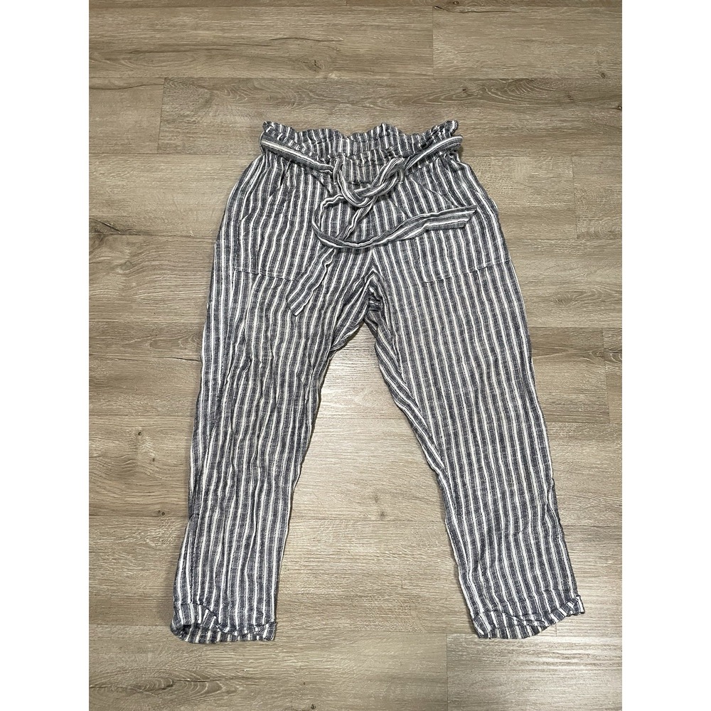 RIP CURL Women's Sz S White Blue Striped Villa Beach Lounge Belted Pants